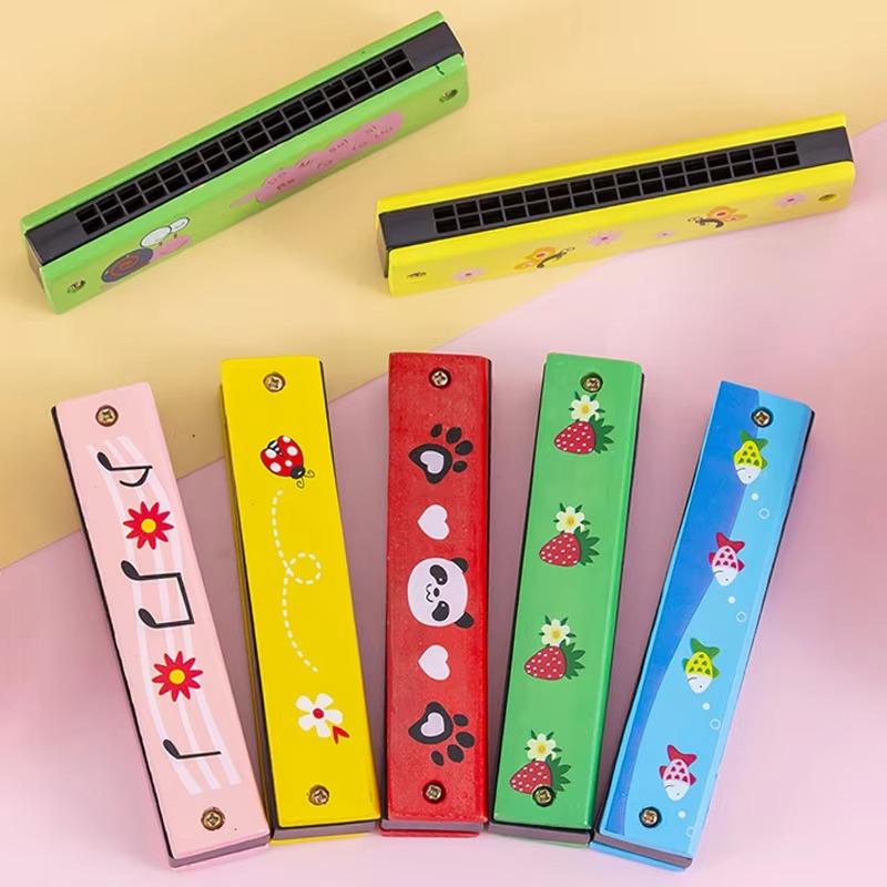 Wooden Harmonica Random 1/3/5 PCS Cute Cartoon Style Colorful Painted 16-Hole Harmonica Musical Instrument Gifts Boys Girls ZYF