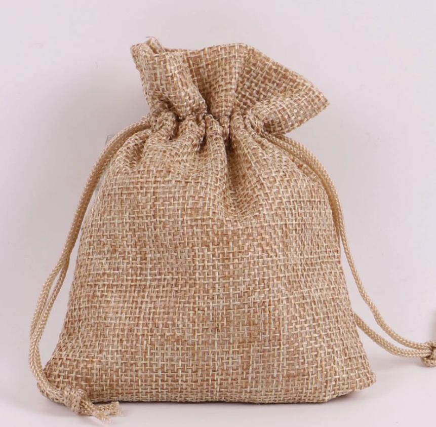 Linna 15*20cm Jewelry Shopping Bags Linen Jute Drawstring Bags Burlap Bags Drawstring Rustic Storage Sacks for Small Favor