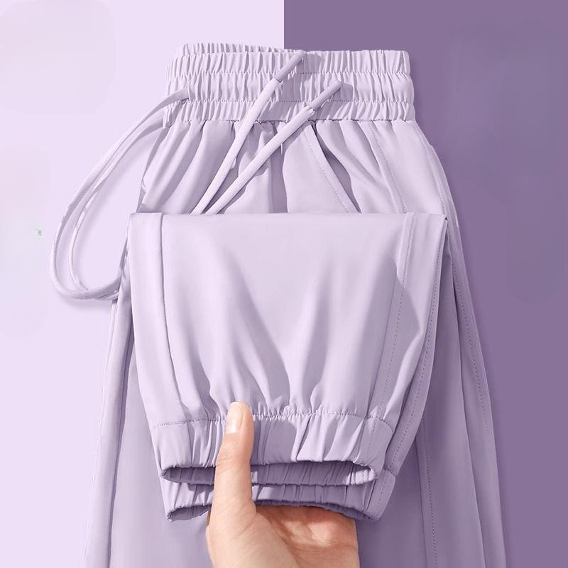 

Женские быстросохнущие спортивные брюки Летние с высокой посадкой Охлаждающий ледяной шелк Дышащие Повседневные брюки XXL фиолетовый