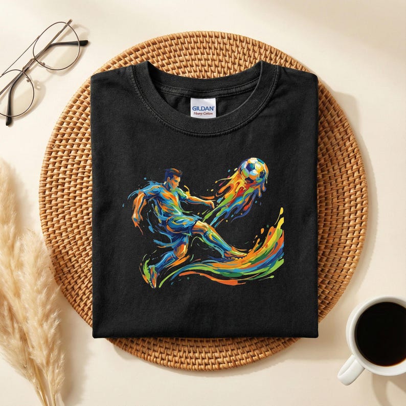 Colorful Soccer Player T-Shirt, Watercolor Football Art Shirt, Soccer Lover Gift Tee, World Cup 2026 Shirt, Soccer Player Gift M