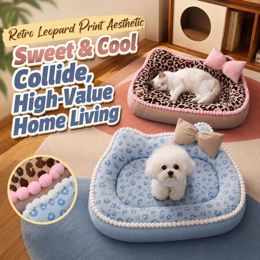 Leopard-print Cat Dog Sofa Bed Four Seasons Cat Sleeping Mat Pet Cushion Bed Pet Sleeping