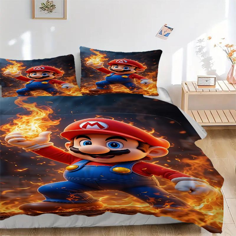 

3pcs Super Mario Flame Cover Set, 1 Cover + 2 Pillowcases (No Insert), Bedding for All Seasons, Bedding,Bedroom Decor yy250922080 135x200cm