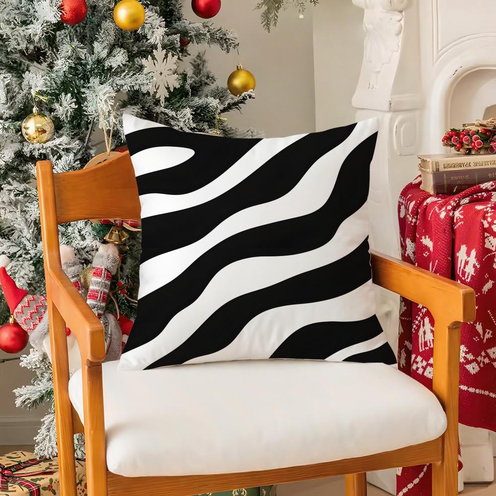 Black White Striped Geometric Rectangle Silky Short Plush with Invisible Zipper Dustproof Sofa Cushion Cover for Home Decor