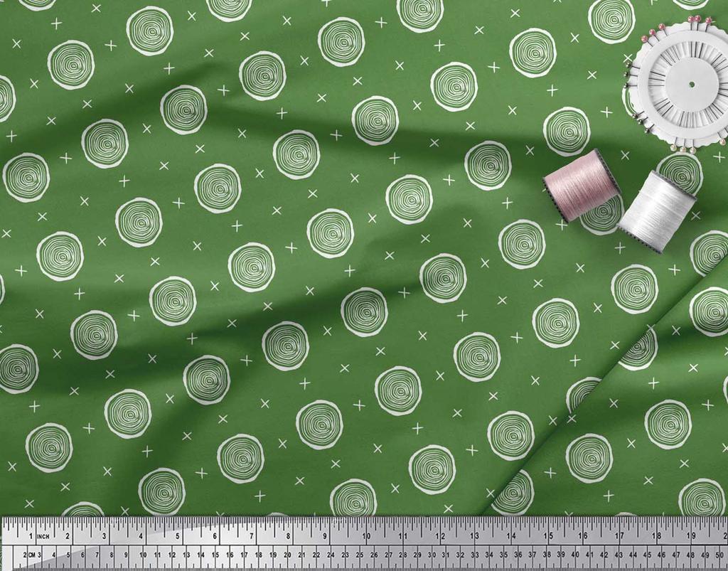 Soimoi Green Japan Crepe Satin Fabric Spiral & Geometric Decor Fabric Printed Metre 42 Inch