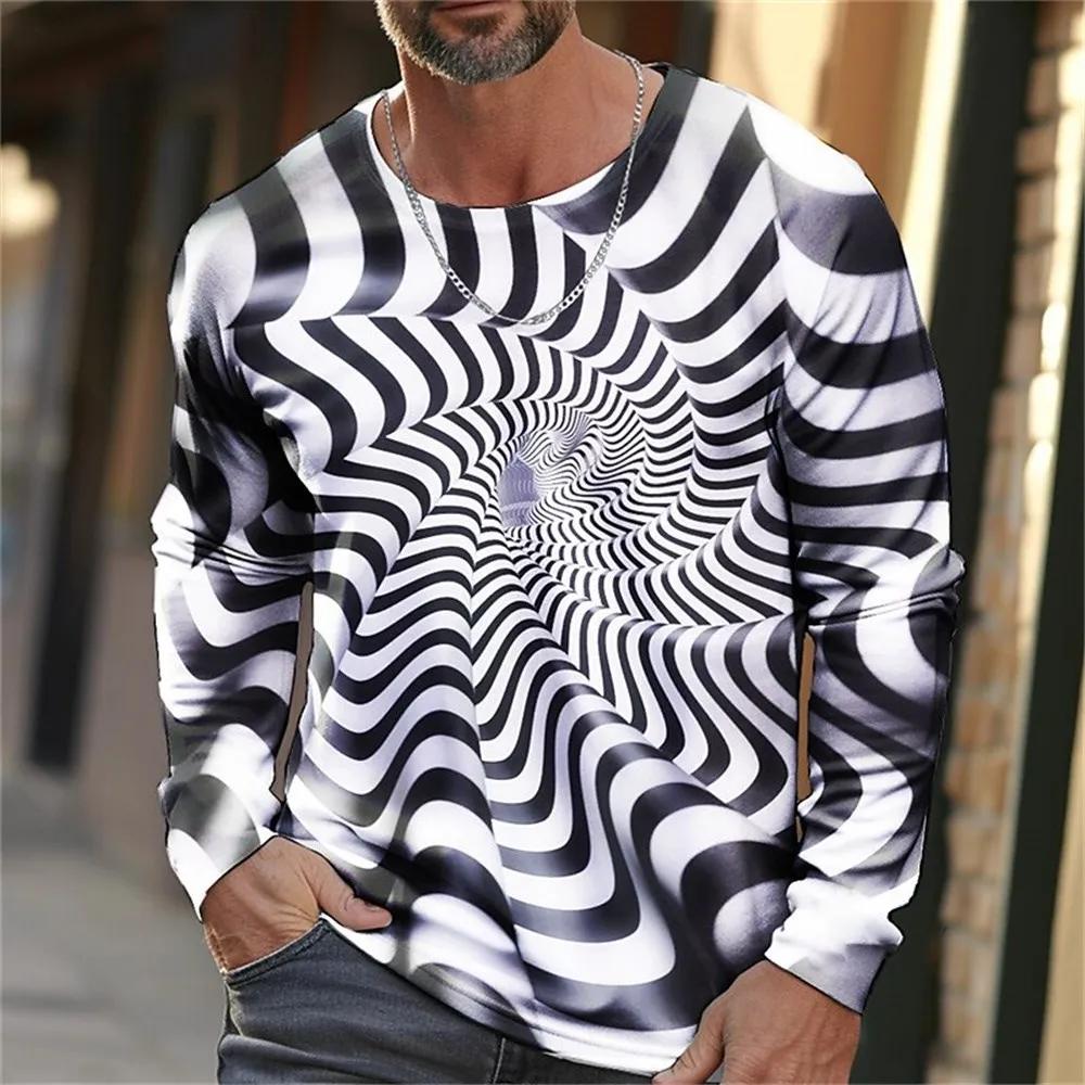 2024 Men'S Long Sleeve T-Shirts Harajuku 3d Print Graphic Men Oversized Clothing Fashion Street Tees Shirt Casual O Collar Tops