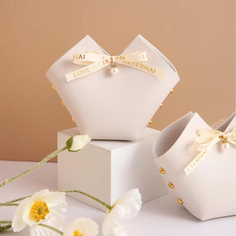 10/20PCS Leather Gift Bags Bow Ribbon Packaging Bag Wedding Favour Distributions Bags Christmas Candy Packaging Box Mini Handbag