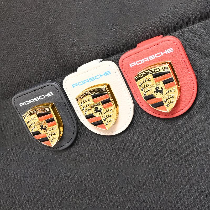 ABJJ1 Car Logo Eyeglass Holder Glasses Storage Clip For Porsche Cayenne Panamera Macan 911 Taycan Boxster Cayman 918 Pajun Accessories