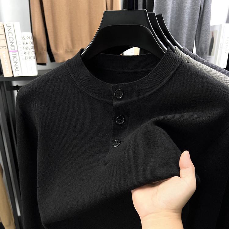 Douyin Herrstickad Rundhalsad Långärmad Knäppning Tröja