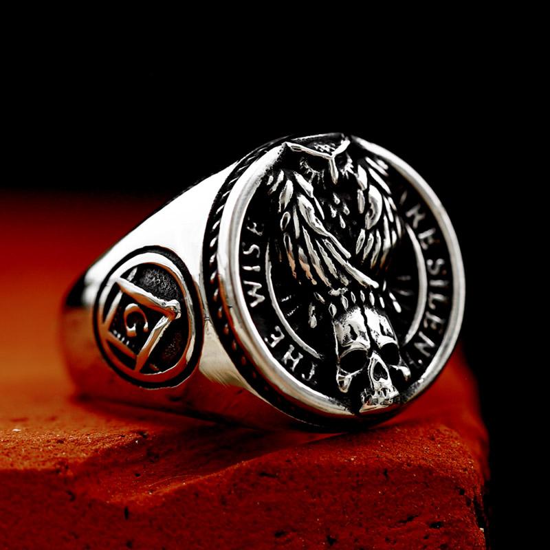 BEIER Updated Classic Masonic 316l Stainless Steel Signet Ring Skull Eagle Ring Punk Biker Jewelry For Men