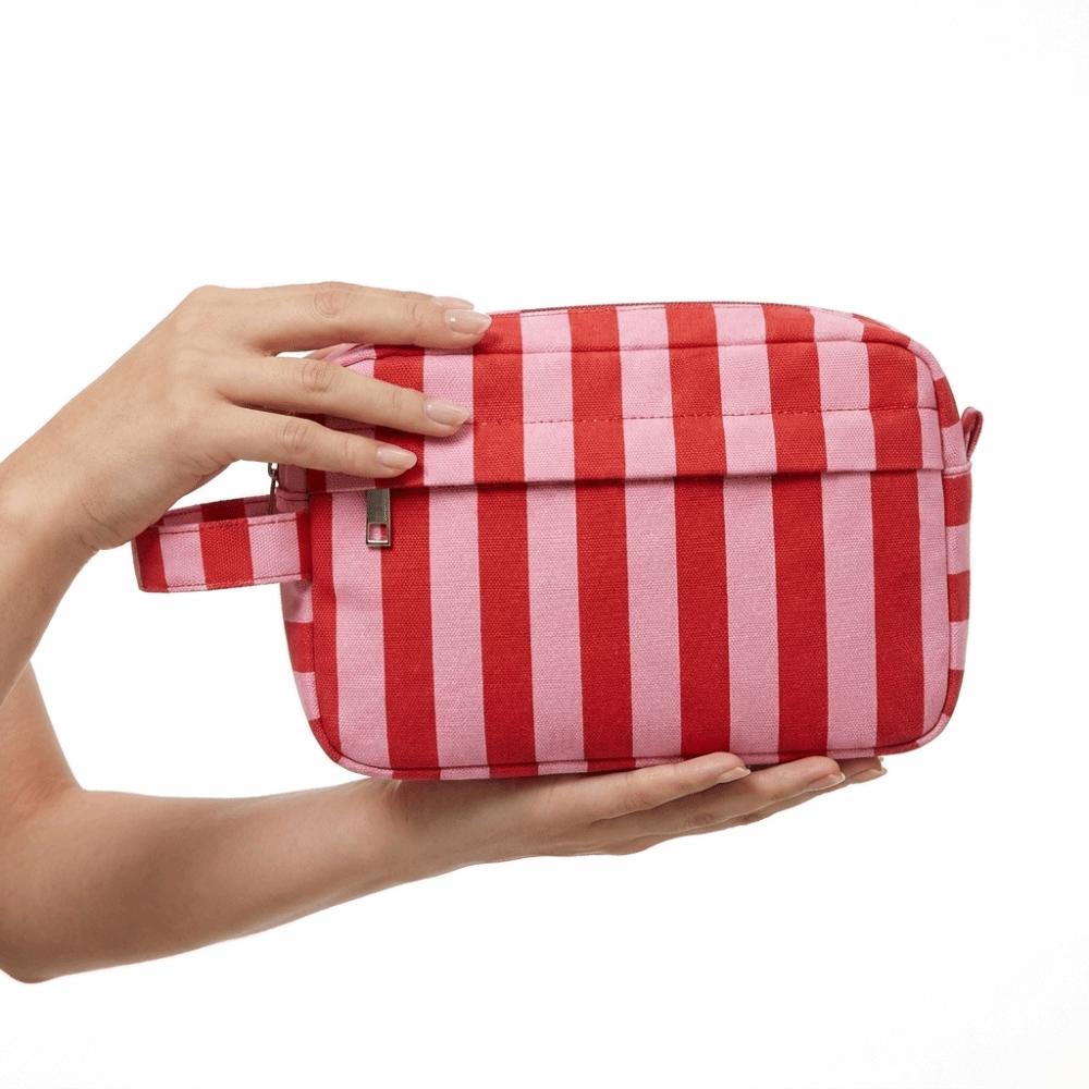Zipper Striped Makeup Bag Lightweight Cosmetic Pouch Ideal Gift Storage Bag  Business Trip