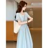 Clear Waist Skirt Beautiful French Square Collar Dress Children's Summer New Summer Beautiful Wear Long Dress