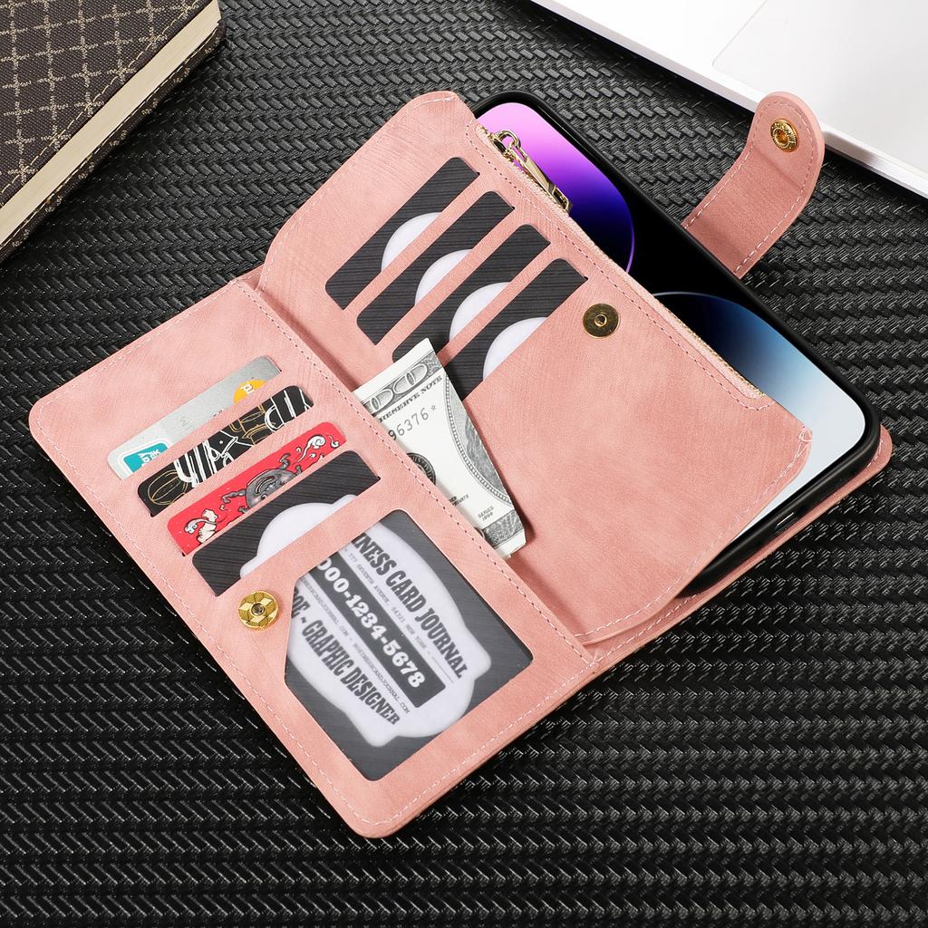 Zipper Leather Wallet Card Solt Case For iPhone 14 15 Pro Max 13 12 Mini 11 X XS XR 6 6s 7 8 Plus SE2022 Bags Book Purse Cover