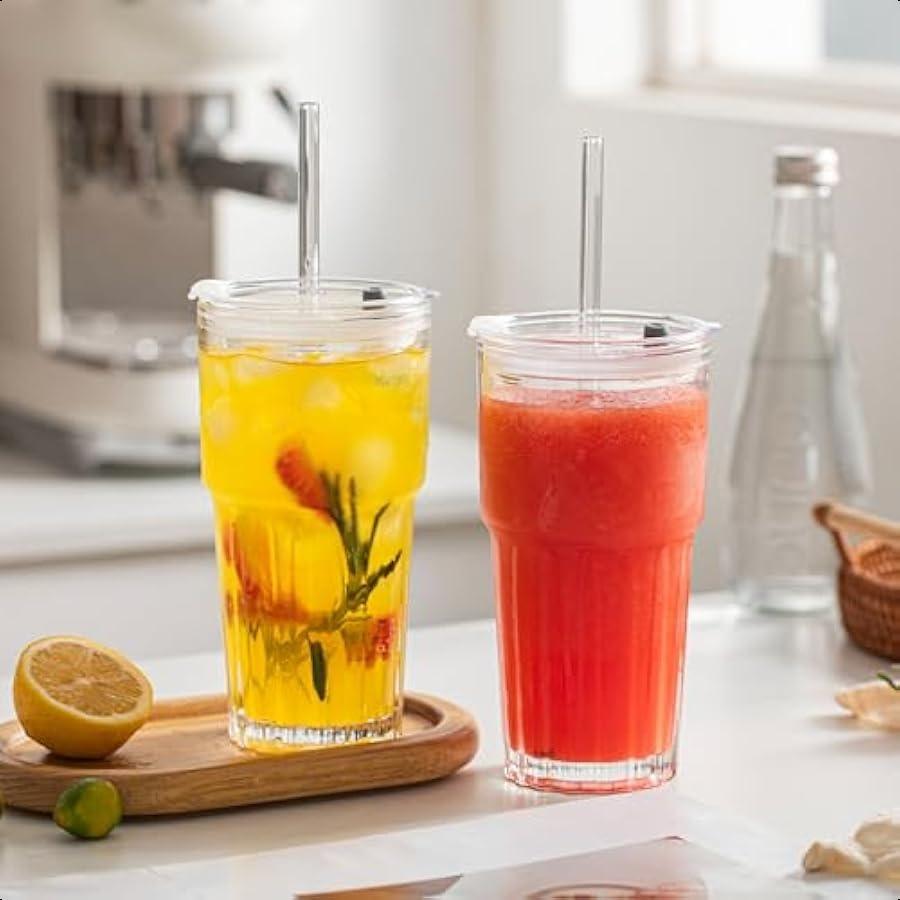 

Набор из 2 стаканов и тамблеров из прозрачного стекла 20 унций с крышками и соломинками. Многоразовые стаканы для питья для холодного кофе, смузи, чая, сока, Леа United States