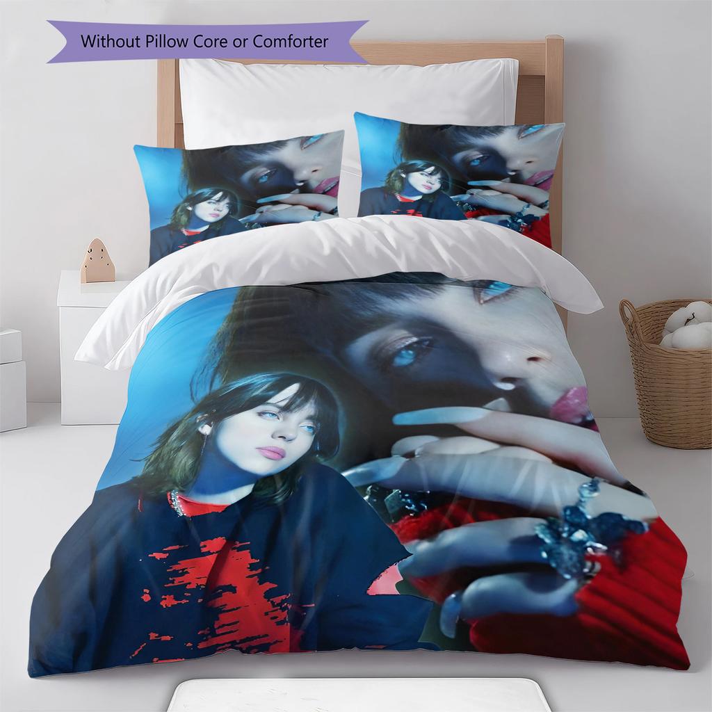 Billie Eilish Pattern Bedding,Quilt Set Quilt Cover Pillowcase Home Birthday Gift (1 * Duvet Cover + 2 * Pillowcase, Without Core)