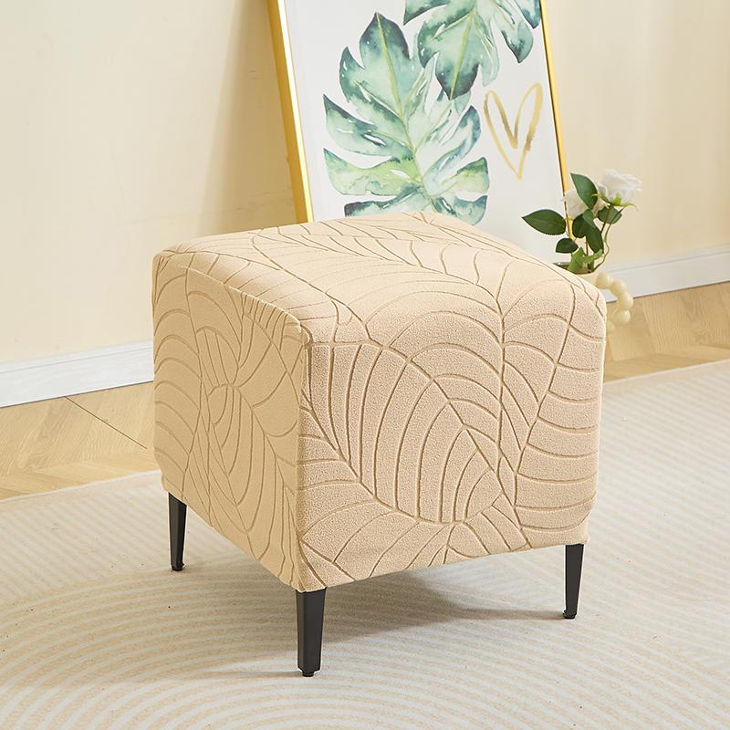 Square Ottoman Stool Cover Jacquard Elastic Footrest Slipcovers All Inclusive Stretch Footstool Dust Covers Solid Color Bedroom