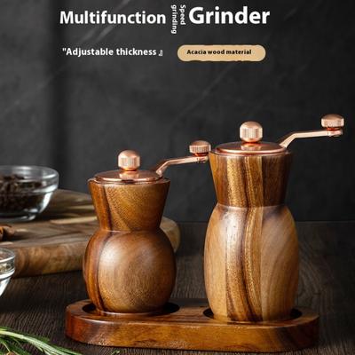Holz Salz- und Pfeffermühle Handkurbel-Set mit Sockel Mehrzweck-Pfeffermühlen Gewürz-Organizerbox Küchenkochwerkzeuge
