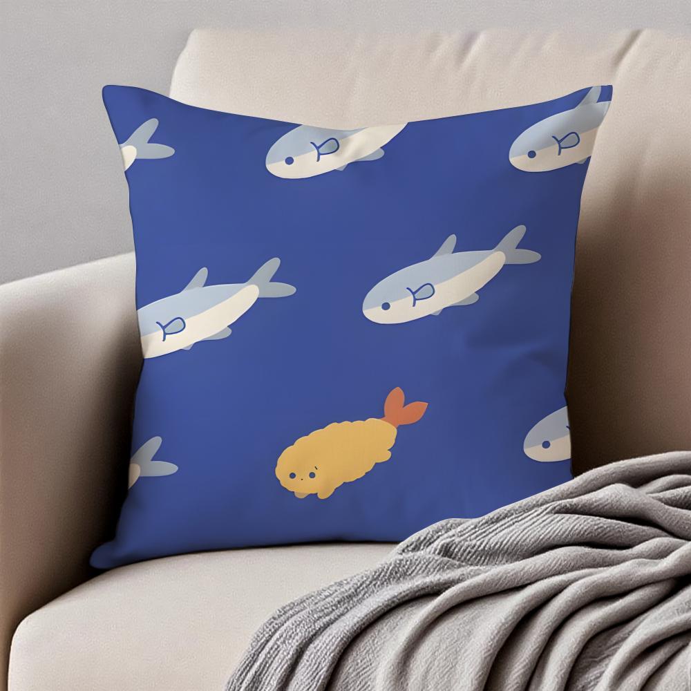 Casual Marine Organism Cushion Cover Pillowcase Antidustmite Invisible Zipper Short Plush Sofa Cushion
