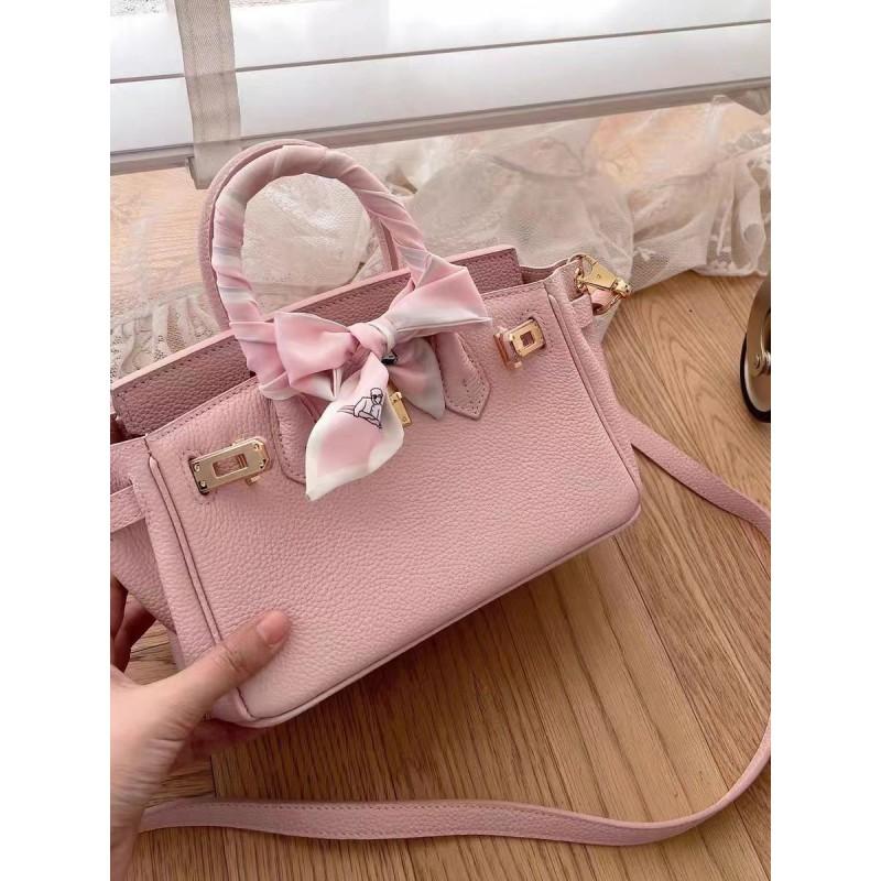 Premium Top Grain Leather Mini Handbag Lock Crossbody Bag Daily Commute