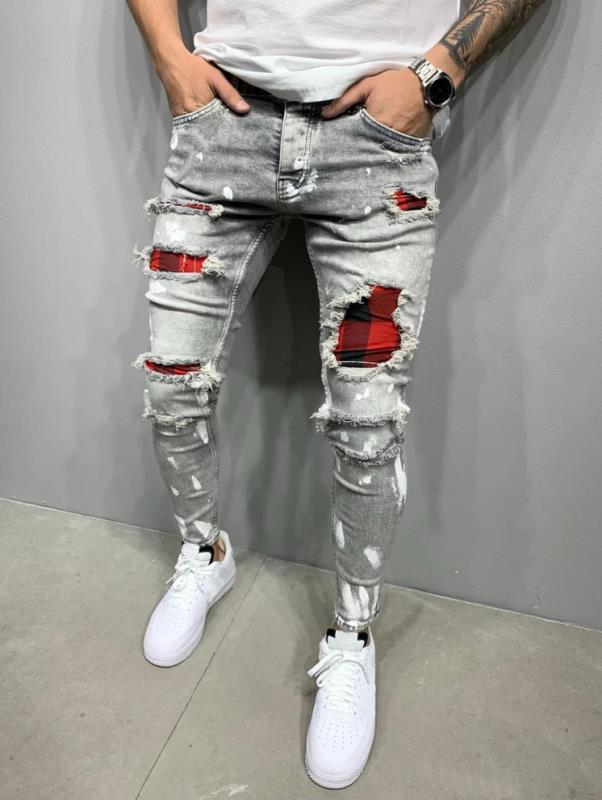 2022 Stylish European & American Men's Painted Hole Jeans