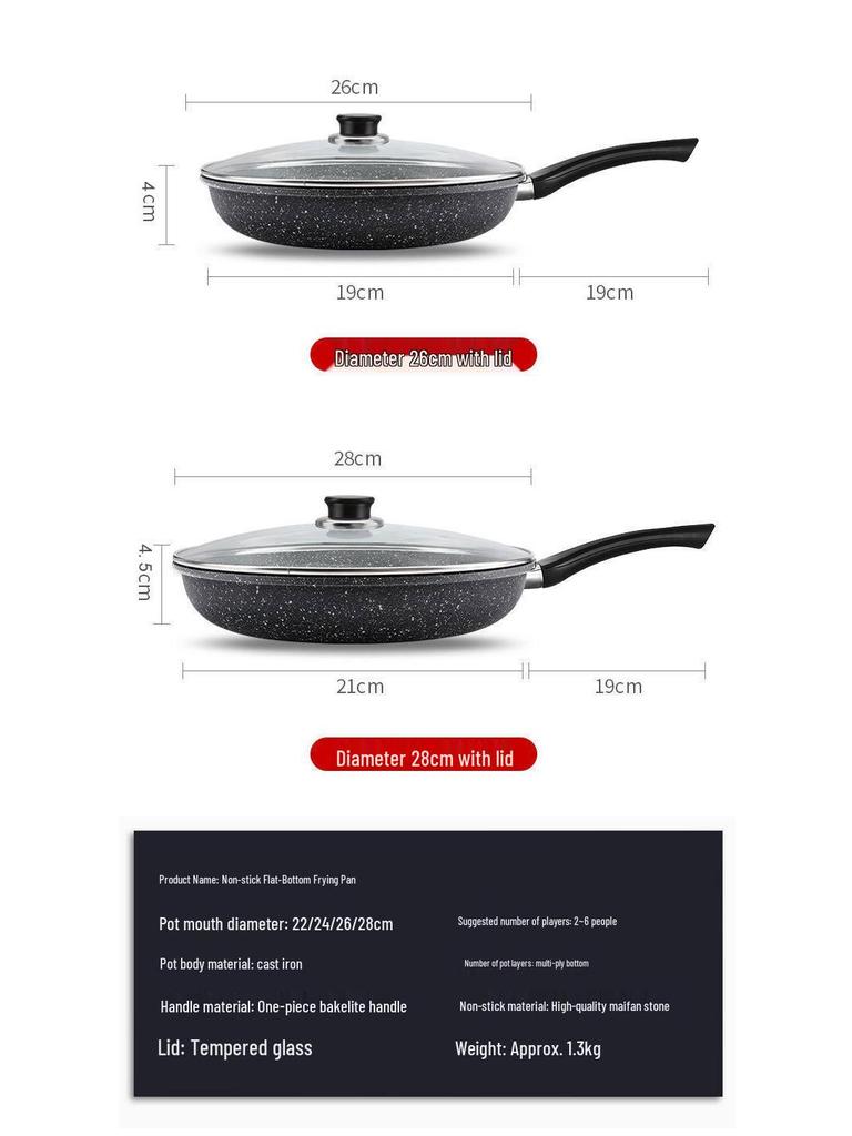 Maifan Stein Antihaft-Bratpfanne – Flacher Boden für Pfannkuchen, Steak und mehr. Neues Modell mit leichtem Design und Rauchreduzierung.