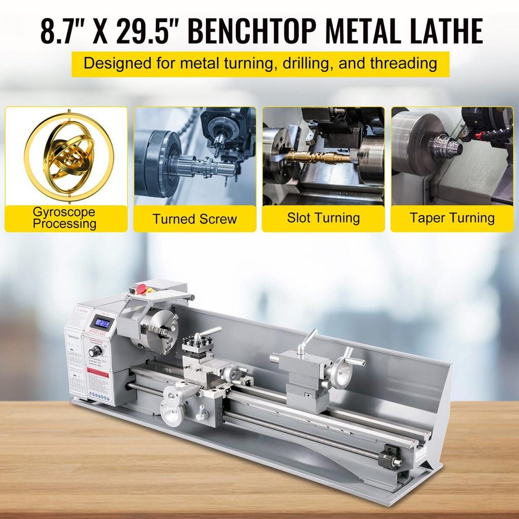 1100W Mini Metal Lathe 220MMx750MM Variable-Speed Metal Lathe RPM Metal Milling Machine Digital Milling Metal Lathe with 3-Jaw Chuck, MT5 Spindle
