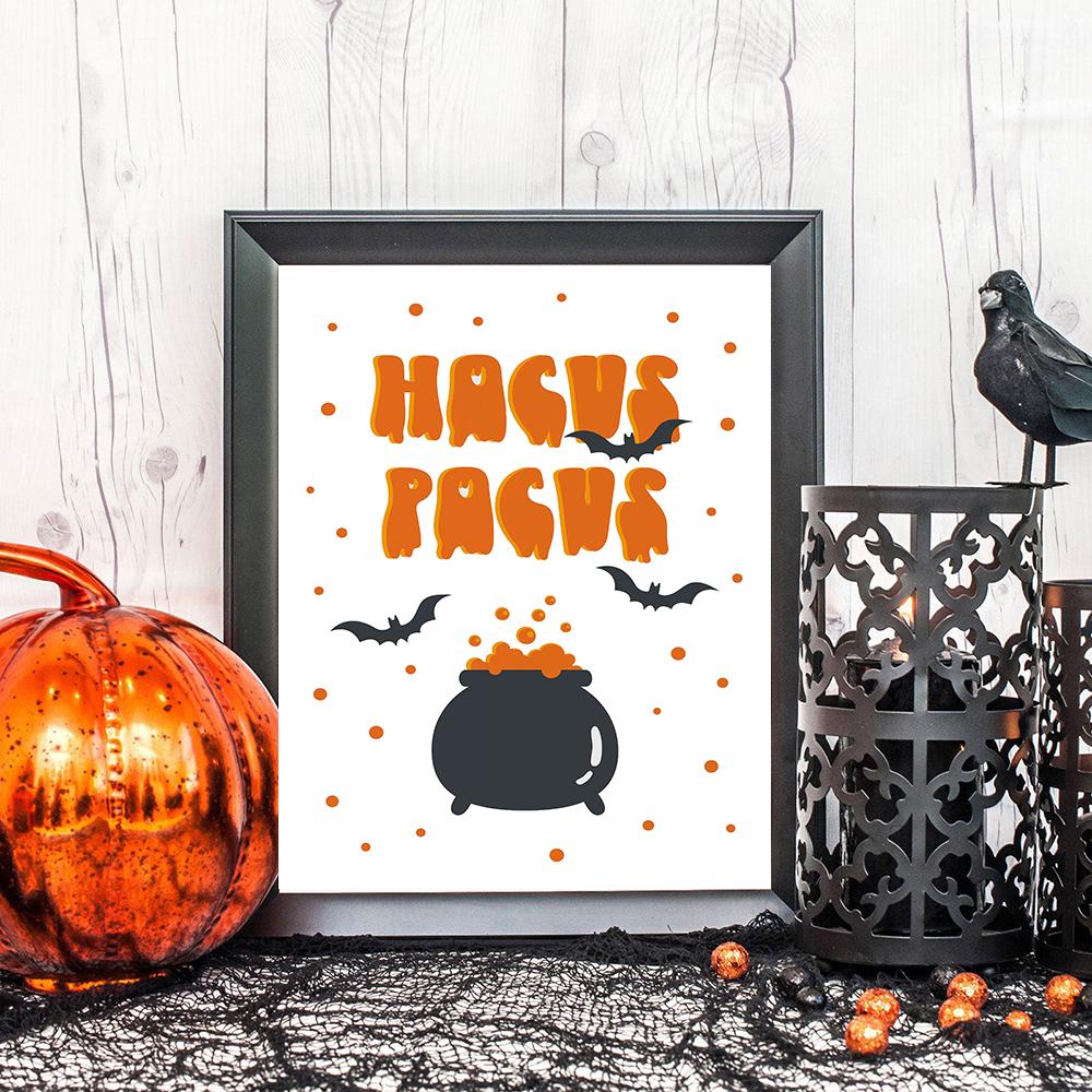 Halloween Poster Print Boho Sign Decor Art Ghost Pumpkin Wall Canvas Painting Kid Room Home Black Cat Bat Spider Web Picture