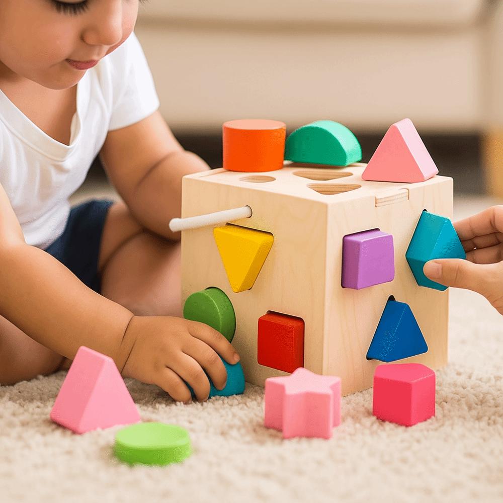 Square Box Shape Sorting Toy Wooden Montessori Shape Matching Toys Building Blocks  Kindergarten