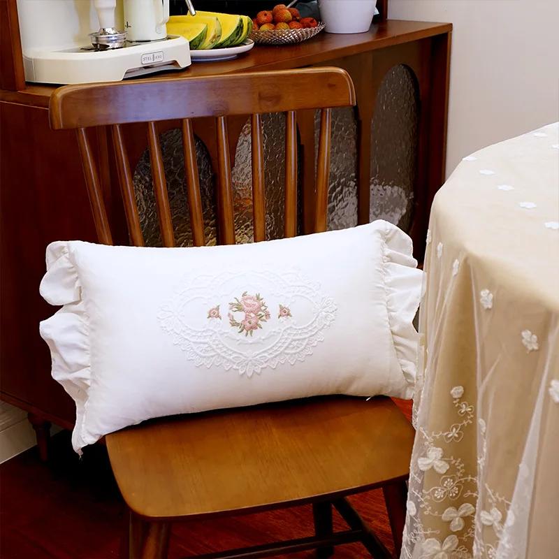 

French Lace Cotton White Pillow Square Pillow Lumbar Pillow Retro Pastoral Style Cushion Sofa Bedroom Back Decorative Pillowcase 1PC Pillowcase