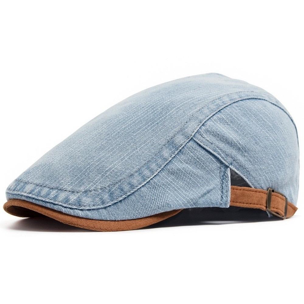 Denim Cotton Beret Hat Soft Material Peaked Cap Adjustable Flat Visor Hat Casual Wear