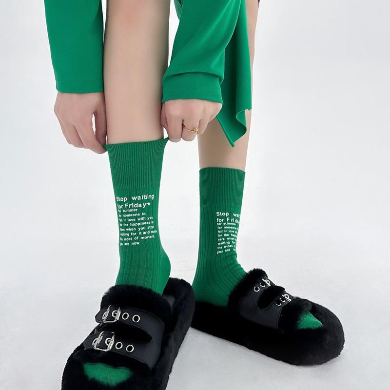 Tide Brand 23Fw Niche English Alphabet Double Needle Socks Medium Tube Socks Pure Cotton Stacking Socks Of The Same Style