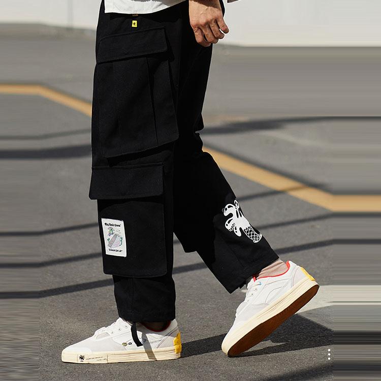 Li-Ning X Steven Harrington Cartoon Alphabet Pattern Loose Casual Cargo Pants Men Bottoms Black AKXR609-2