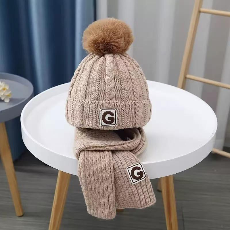 Children'S Two-Piece Hat And Scarf Set For Autumn And Winter Boys And Girls Knitted Scarf Warm And Versatile Woolen Hat