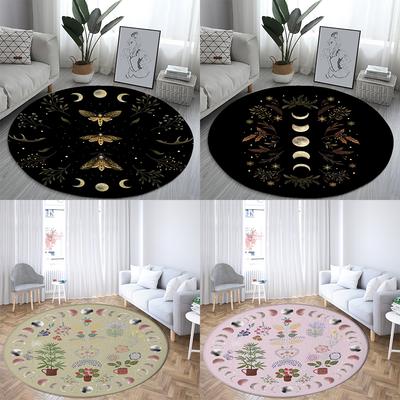 Moonlight Printed Pattern Round Carpet for Home, Living Room, Sofa, Bedroom, Floor Mat, Printed Decorative Carpet