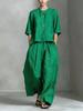 Completo Due Pezzi Donna Primavera/Estate Nuovo Casual Cotone Lino Camicia Pantaloni Larghi