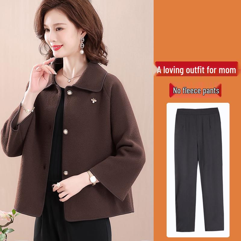 Hengyuanxiang Woolen Trench Coat for Middle-Aged and Elderly Women
