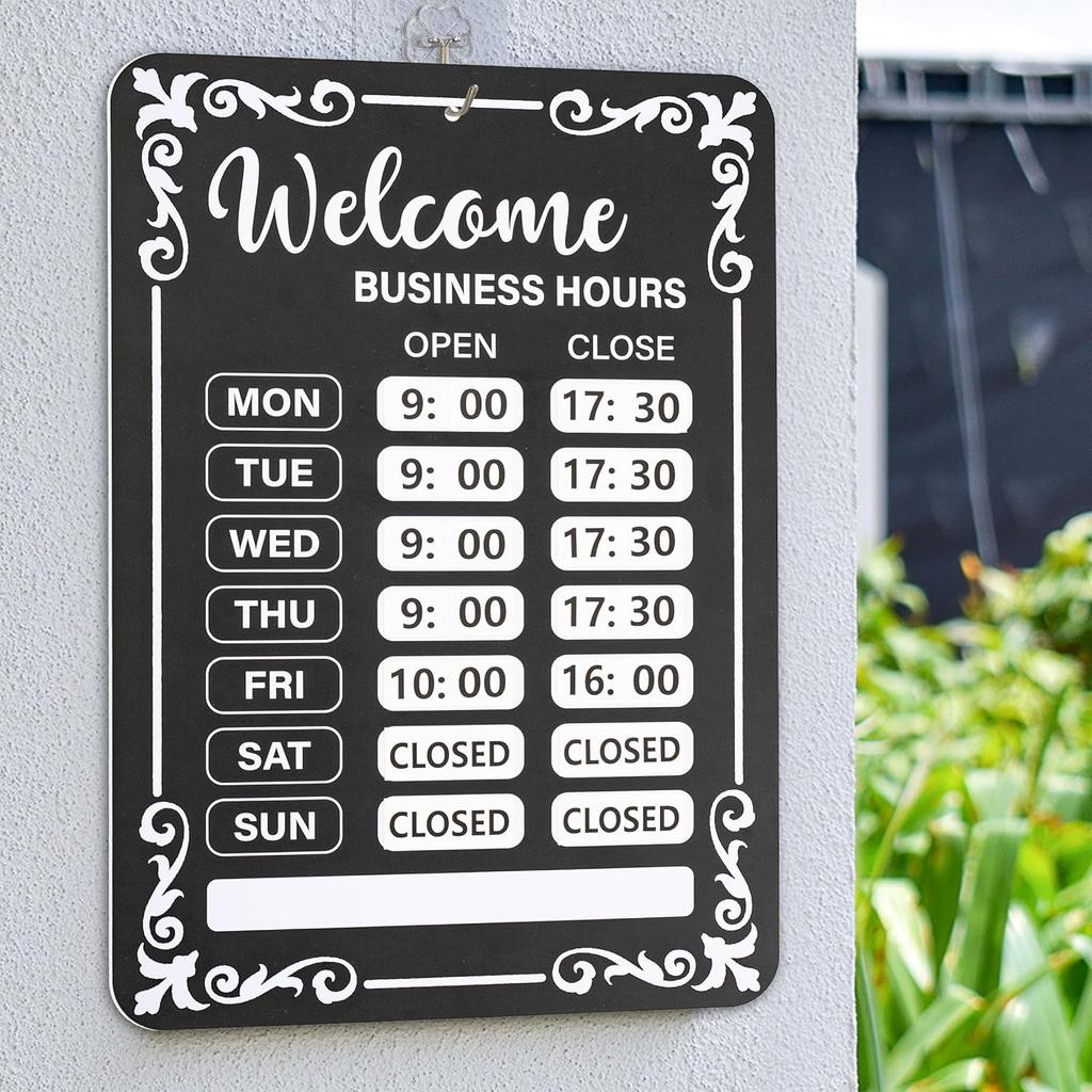Lesnala 2Pcs Business Hours Sign Changeable Store Time Mark with Stickers for Coffee Bar Shop Restaurant Door Window Supplies 13.78 X 9.45 Inch PVC
