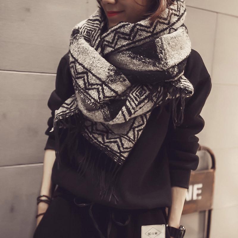 

Autumn and Winter Retro Ethnic Style Tassel Warm Cashmere Scarf Oversized Thickened Shawl Student Winter Long Dual Use 70*190cm