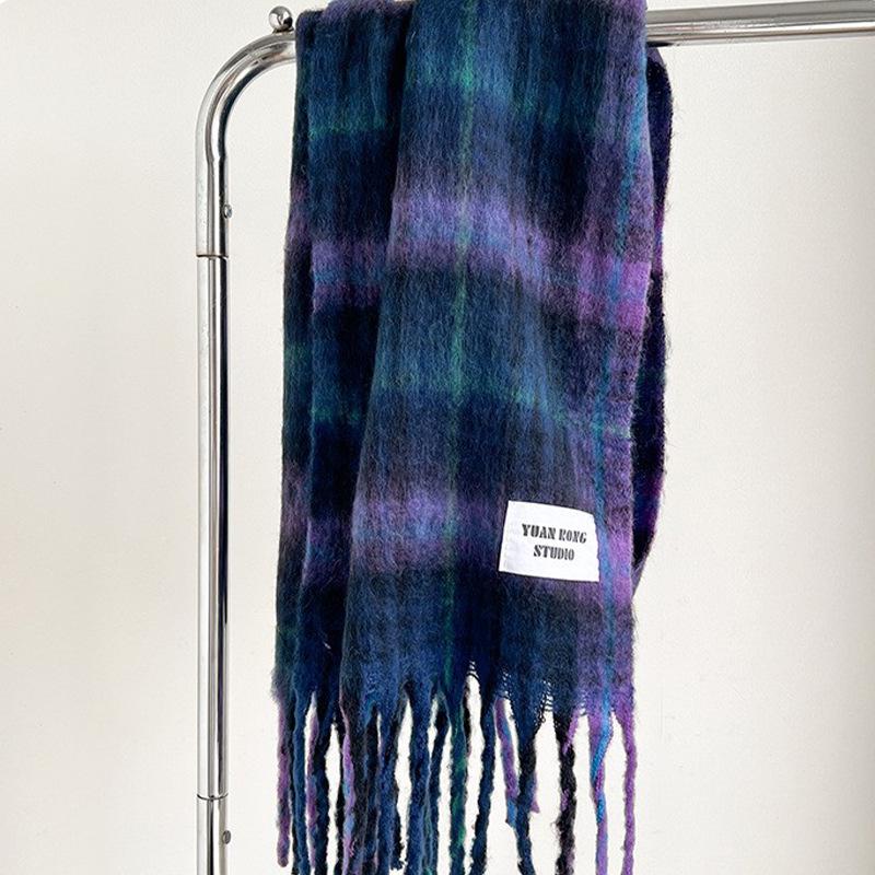 

Шарф из мохера в клетку для женщин: Высококачественный корейский стиль, универсальный, длинный, теплый зимний шейный шарф 200x40cm