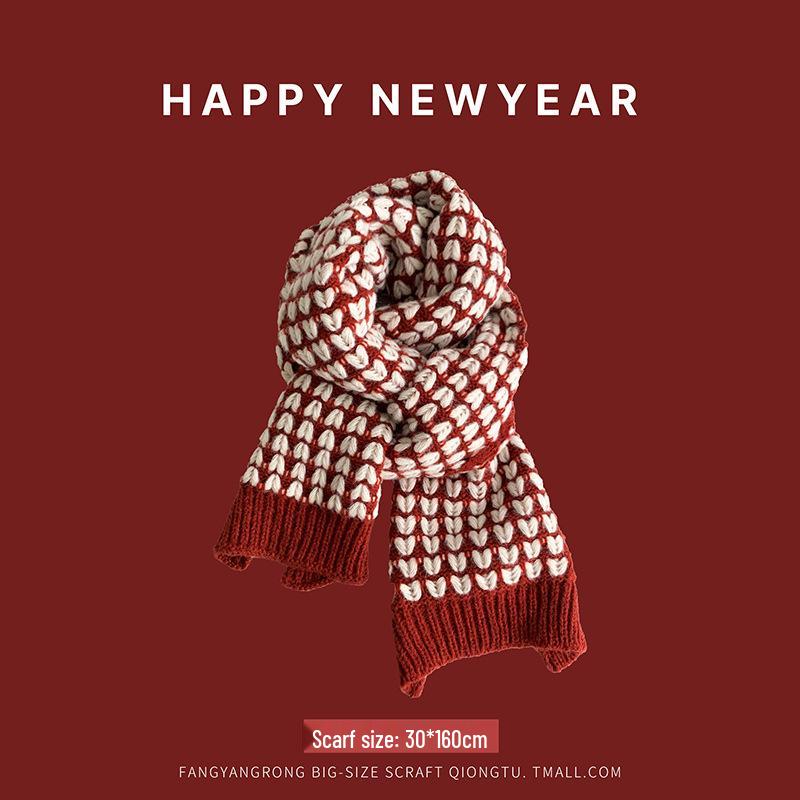 Women's Red Angora Wool Knitted Scarf - Autumn & Winter 2025 Style