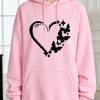 Damen Grafik Hoodie Herz Schmetterling Print Kordelzug Langarm Pullover Sweatshirt Herbst Casual Übergroßes Kapuzenoberteil mit Tasche