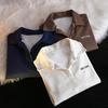 Women Autumn Spring Sweatshirt Turn-down Collar Loose Long Sleeves Pure Color Thin