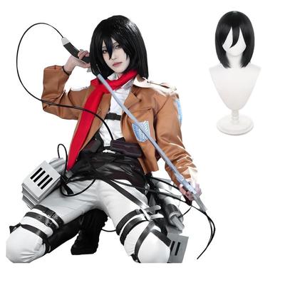Mikasa Ackerman Cosplay Costume with Wings of Freedom Survey Corps Cosplay Adult Fancy Cultural Stage Mikasa Cosplay with N [Kamihei Ryohin] Wig,