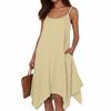 Women's Summer Casual Solid Color Round Neck Adjustable Suspender Dress With Pockets