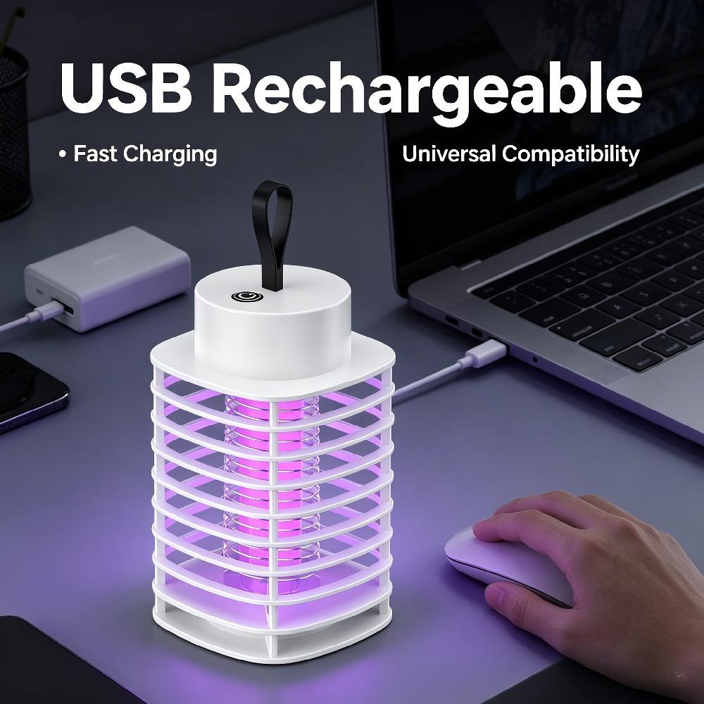 USB Rechargeable Silent Mosquito Killer Lamp, Portable Electronic Insect Trap for Indoor Bedroom Outdoor Camping Pest Control Light