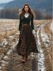 European & American Women's Retro Plaid Midi Skirt - High Waist, Plus Size, Large Hem (2025)