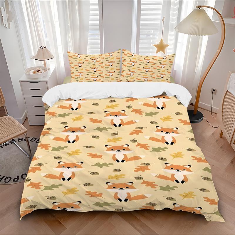 

3pcs Autumn Foxes Bedding Set, Includes 1 Comforter + 2 Pillowcases, Without Pillow Inserts, Soft Comfortable, Lightweight Breathable028 135x200cm