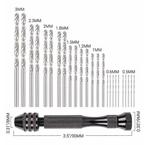 MAEXUS Hand Drill, Pin Vise, Micro Drill, 0.5-3.0mm Drill Bit Set with 25 Drills, Small, Quiet Manual Drill, Precision DIY Tool (26-Piece Set)