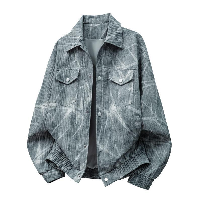 Large Size Denim Jacket Men's Loose Plus Fat Plus Larger Tie-dye Camouflage Jacket Autumn and Winter New Top