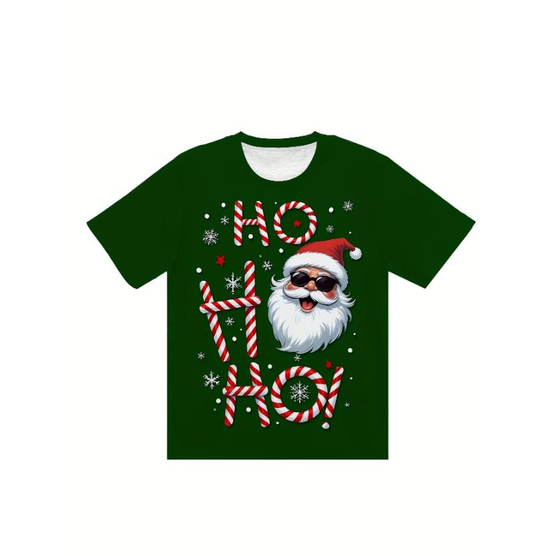 Pánské grafické tričko Santa Clause 'HOHOHO' - Ležérní krátký rukáv, Strečová látka, Letní venkovní nošení