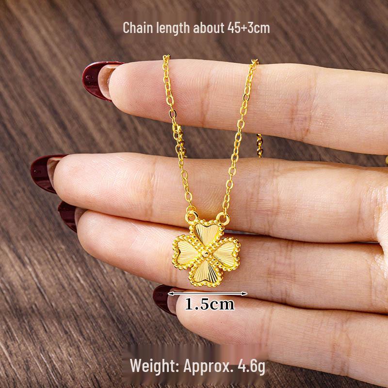 Vietnam Gold-Plated Clover Necklace, Ring & Five-Flower Bracelet Set